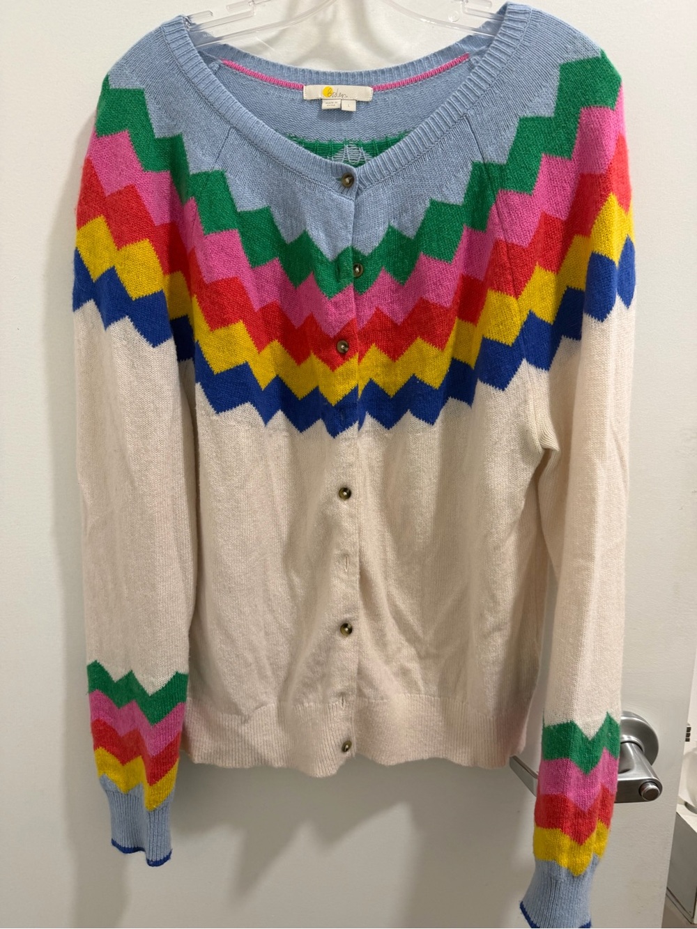 Boden Rothesay Chevron Button-Front Sweater Cardigan - White Multi - Picture 3 of 3